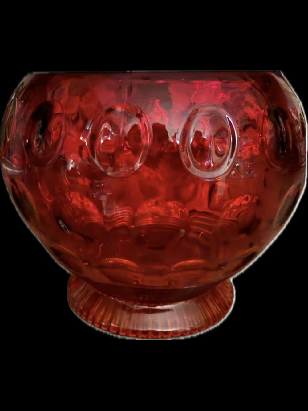 Vintage Imperial Glass "Old English" Ruby Red Rose Bowl.